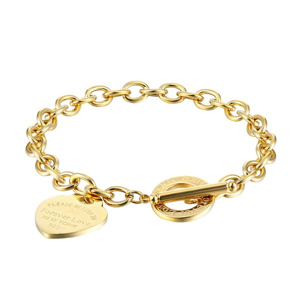 

women stainless steel bracelets turn to heart gold silver ot chains pulsera bracelet fashion jewellry forever-love t style, Golden;silver