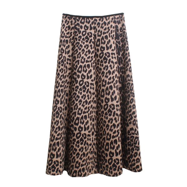 

leopard women midi skirt brown gray elegant vintage s0214 210514, Black