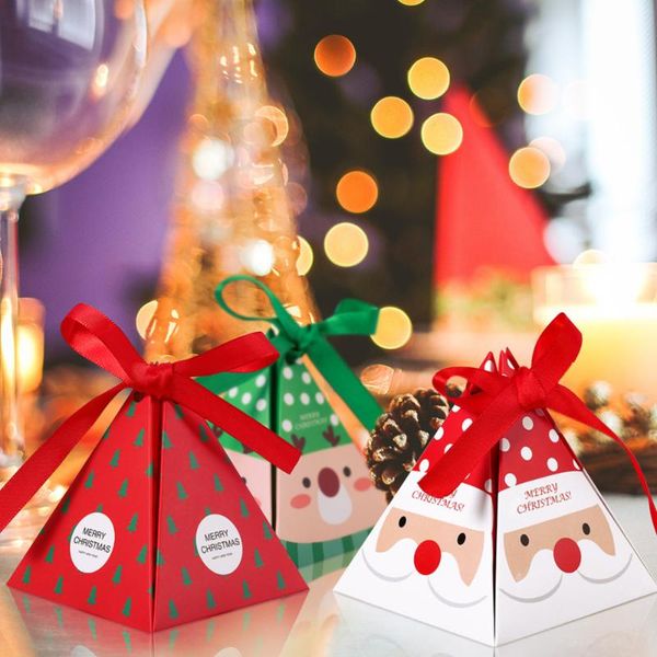 

gift wrap 1 set santa claus and striped pattern pyramid candy box chocolate boxes for christmas party (red)
