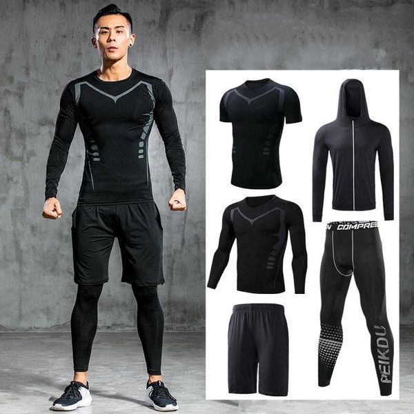 

men's tracksuits tracksuit gym clothing men compression sports wear fitness clothes running jogging suits exercise workout, Gray