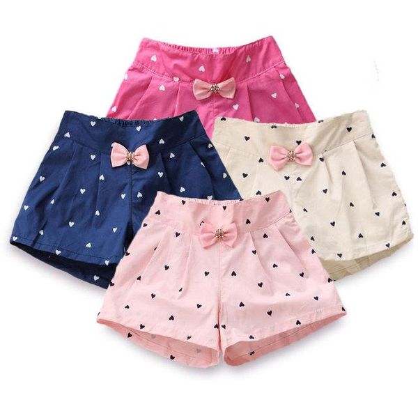 

toddler kids shorts 2021 summer baby girls cotton lovely short pants dots love print bow-knot cute for girl 3-9 years, Black