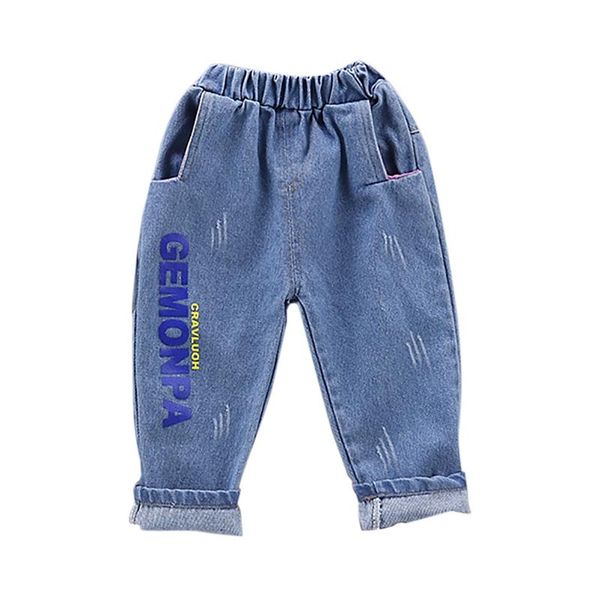 

jeans autumn toddlers kids boy girl pants letter print denim pant baby long trousers bottoms, Blue