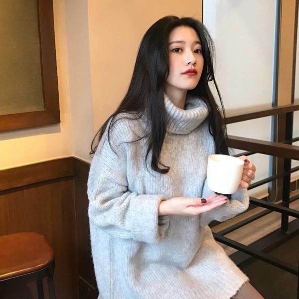

women's sweaters winter sweater women casual korean solid turtleneck warm thick loose full long sleeve knitted pullover girls, White;black