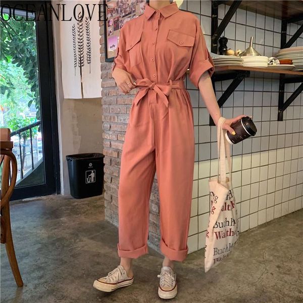 

women's jumpsuits & rompers oceanlove bandage solid jumpsuit women spring summer high waist bodysuit 2021 cargo fashion bow ropa mujer, Black;white