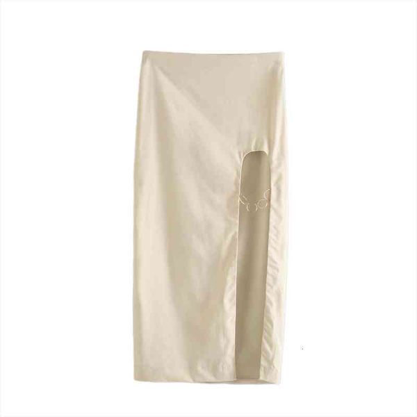 

white slit with metal womens skirts ring high waist midi elegant street casual ropa mujer falda, Black