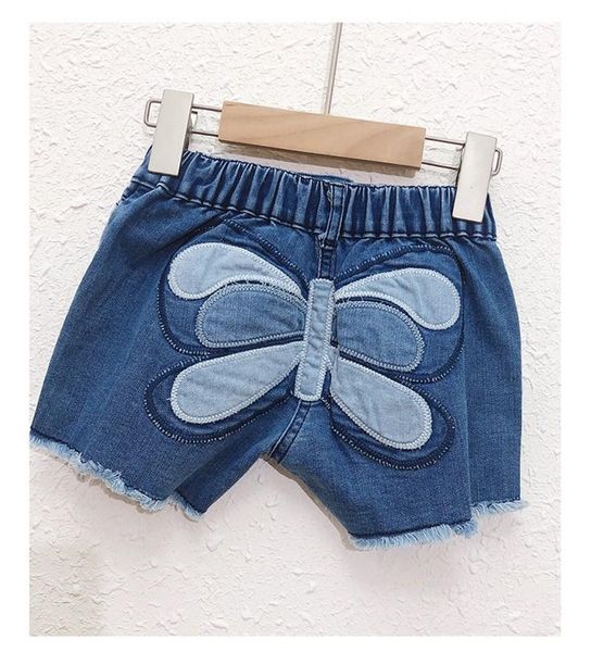 

shorts girls summer heavy crafted butterfly embroidery denim elastic pants, Black