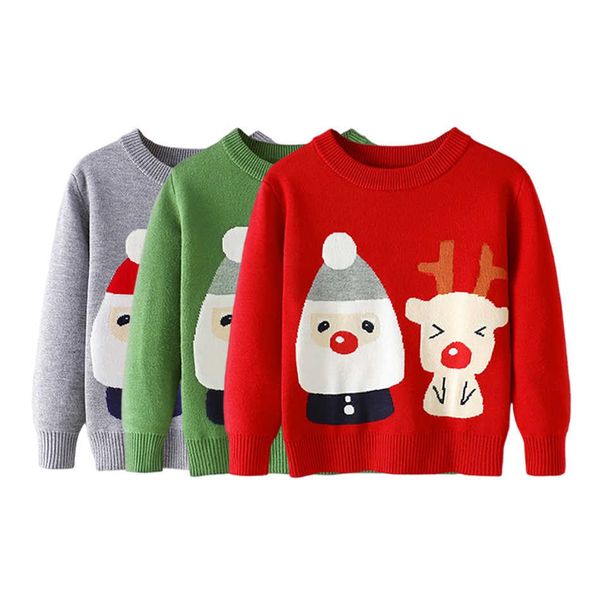 3 Stücke 2-7 Jahre Alte Weihnachtskleidung Cartoon Weihnachtsmann Weihnachten Hirsch Gestrickte Pullover Baby Junge Mädchen Kostüm Sport Pullover Y1024