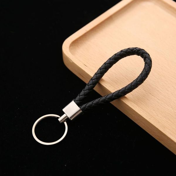 

keychains creative braided pu leather rope car woven keychain diy bag chain pendant key keyring men's business waist auto accessories, Silver