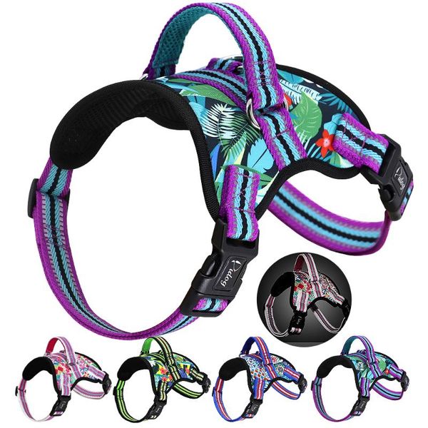 

dog collars & leashes nylon durable harness print reflective pet no pull puppy pitbull adjustable for small medium large dogs