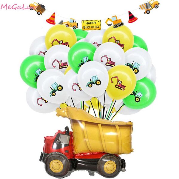 

party decoration 12inch construction excavator latex balloon tractor vehicle ball toys for boys favors birthday decor baby shower globos