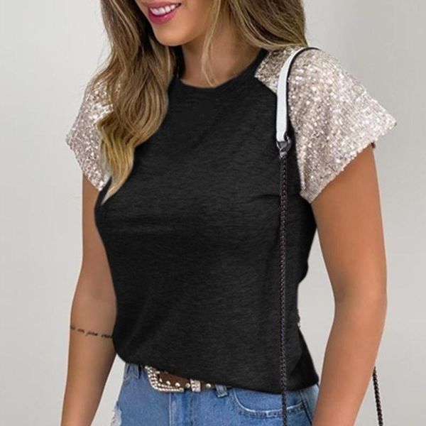 

women's t-shirt 2021 fashion summer tshirt women sequin glitter short sleeve o neck slim tee harajuku aesthetic lady t shirt clothes, White