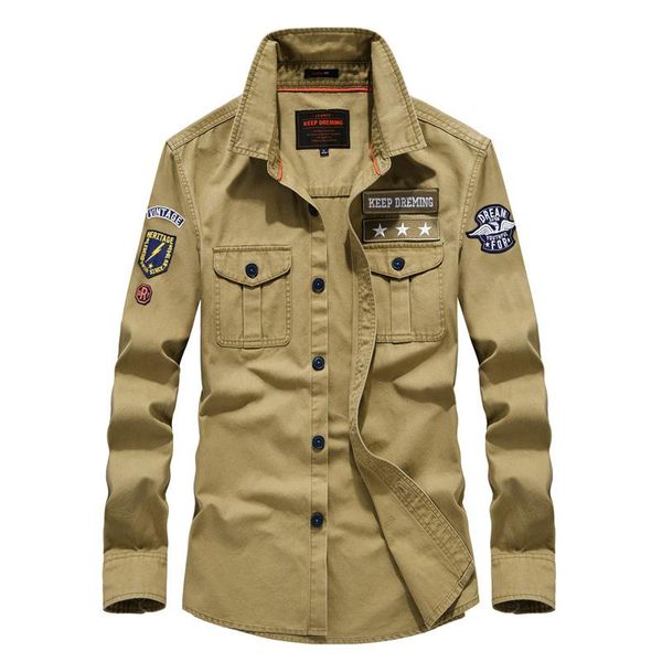 

men's casual shirts fashion military style pure cotton shirt solid color spring autumn long sleeved multi pockets badge men, White;black