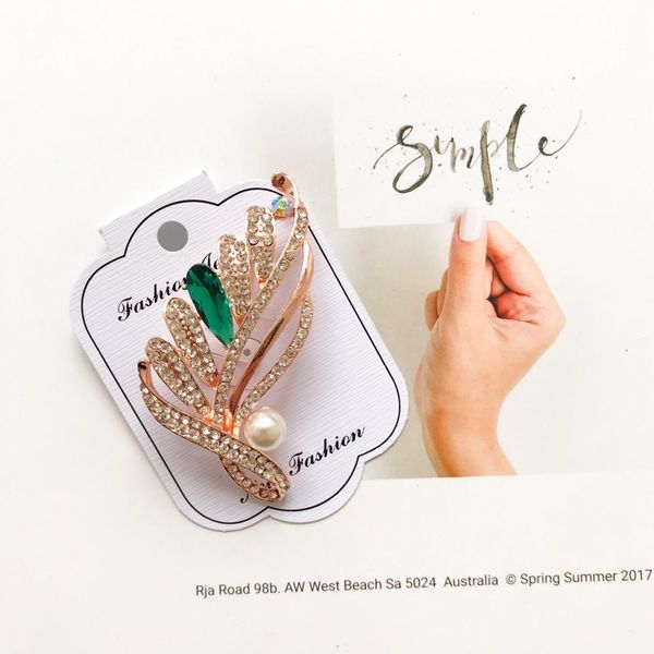

brooch pearl inlaid diamond pin female flower korean clothing accessories crystal, Gray