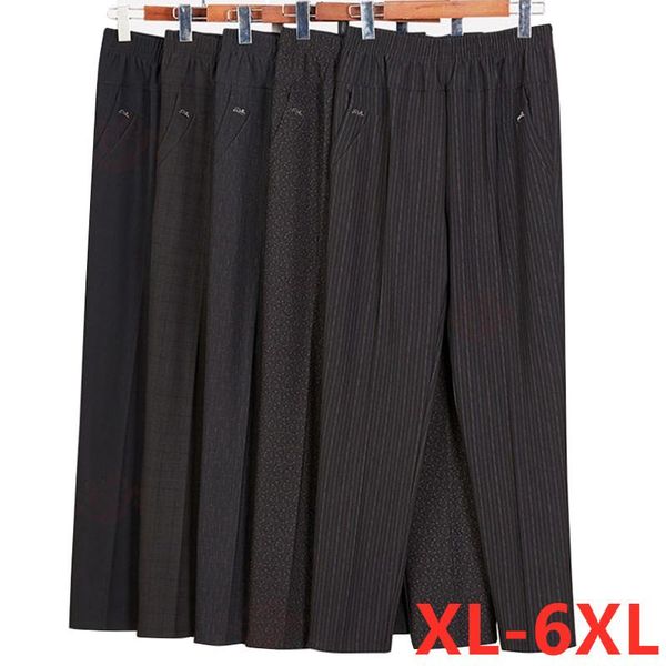 

women's pants & capris plus size 5xl 6xl trousers spring autumn elastic waist straight middle-aged elderly female casual, Black;white