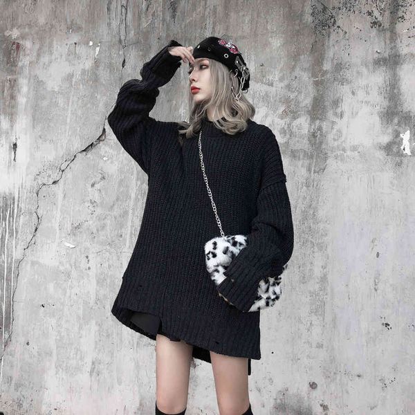 

sweaters black solid 2021 winter woman clothes streetwear plus size goth sweater female fashion, White;black