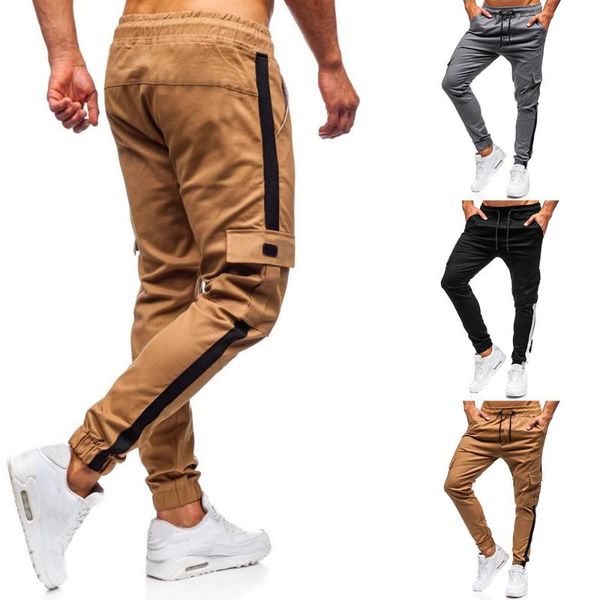

casual pants mens joggers sweatpants skinny fitness workout brand track spring male fashion stripe gym sport trousers men's, Black