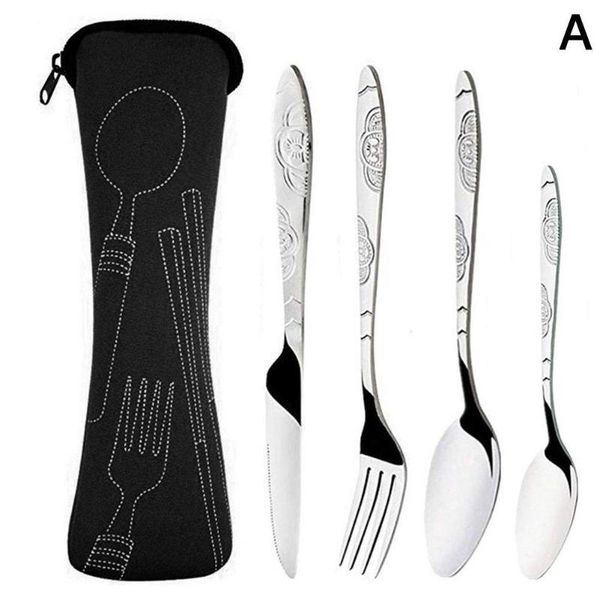 

flatware sets 4pcs/set steel knife fork spoon family travel camping cutlery portable dinnerware with storage bag outdoor picnic mini tablewa