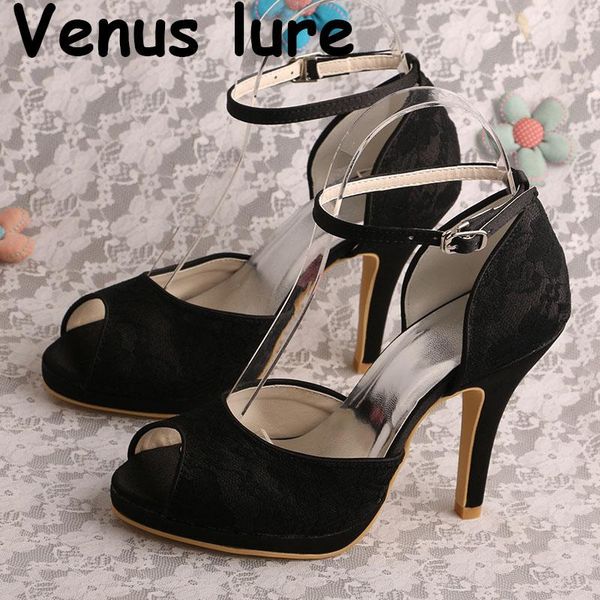 

lure women shoes heels high summer sandals black lace with ankle strap