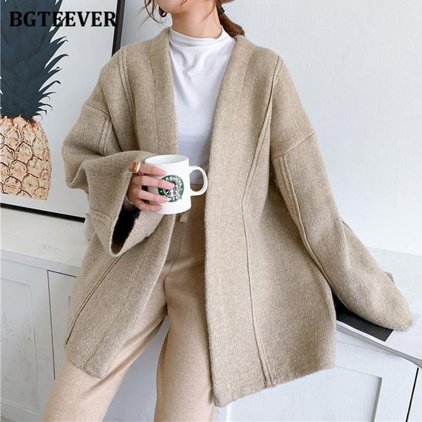 

women's knits & tees bgteever autumn winter stylish thicken warm ladies open stitch sweaters full sleeve oversized female knitted cardi, White