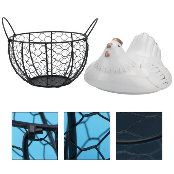 

1pc iron art basket fruit vegetable storage metal with chick lid baskets