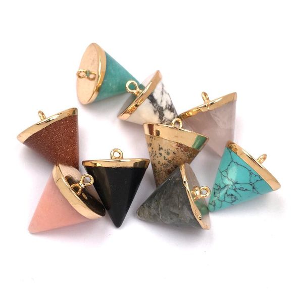 

charms natural stone gem cone quartz turquoise pendant handmade craft diy necklace bracelet earring jewelry accessories gift making, Bronze;silver