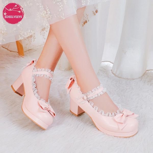 

lace edge lolita shoes women high heels non-slip straps bow cute girls princess party pumps japan students cosplay plus size dress, Black