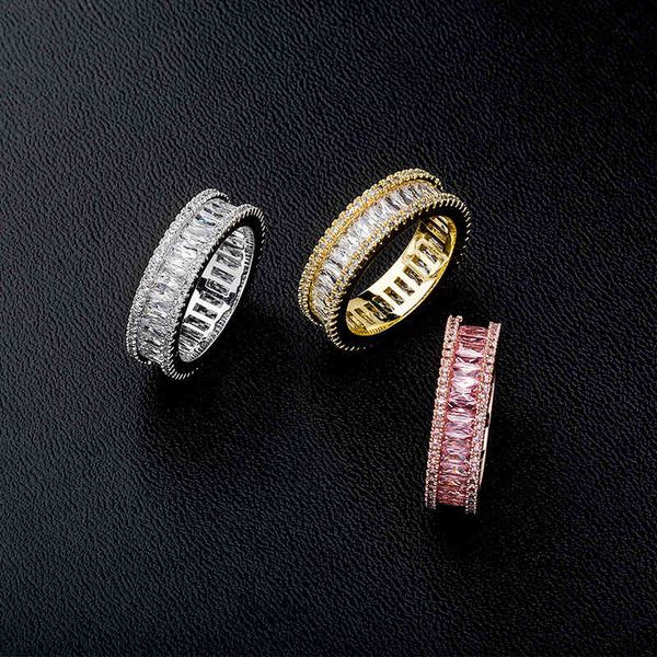 

band rings ins trend men's and women's micro diamond square zircon ring hip hop jewelry, Silver