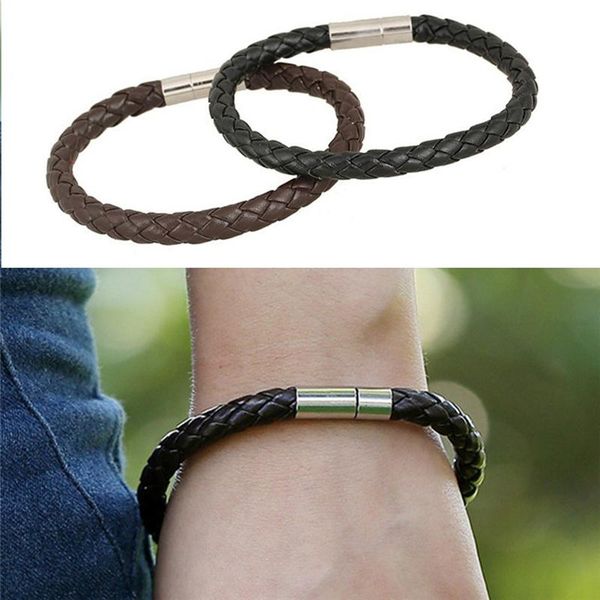 

charm bracelets 1pcs stainless steel men leather cord bracelet bangle for wristband rope braided ly jewelry, Golden;silver