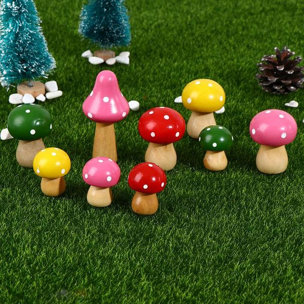 

garden decorations 3pcs/set cute solid wood mushroom ornaments mini diy craft home or miniature potted plants decoration
