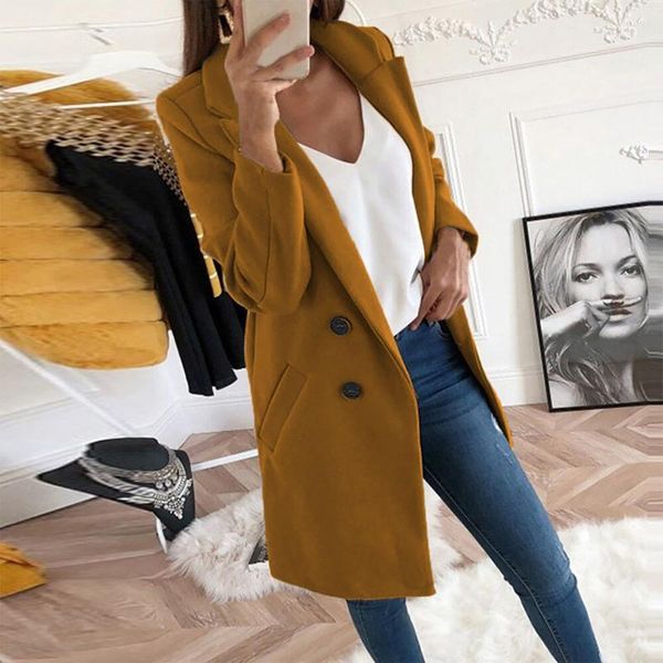 

women's trench coats 2021 elegant long coat lapel belted jackets solid color female outerwear woolen plus size cardigan, Tan;black