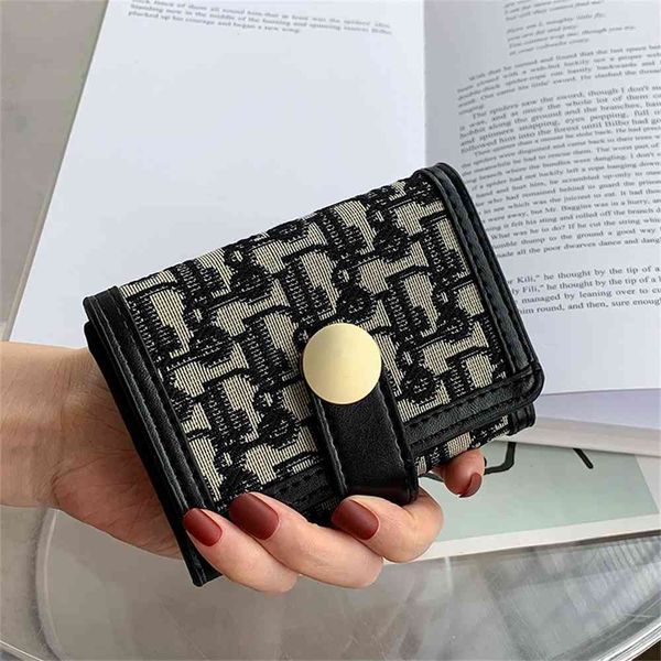 

autumn and winter new fashion thousand bird lattice wallet women's short folding change clip contrast color multi card slot bag, Red;black