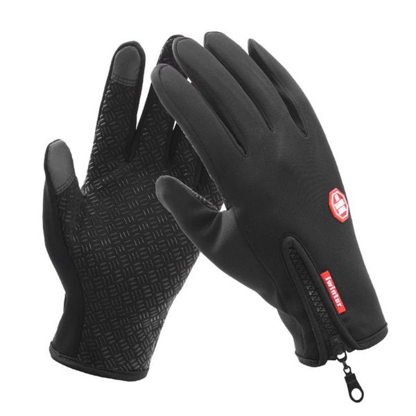 

cycling gloves 1 pair outdoor warm touch screen men ski lady waterproof rain-proof fashion windproof riding zipper sports, Black