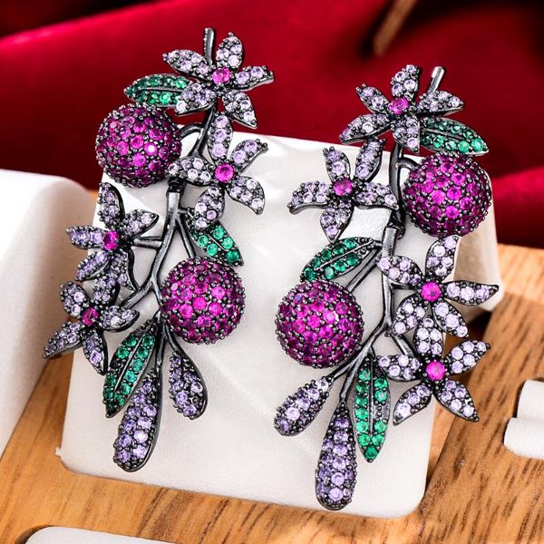 

dangle & chandelier godki multicolor romantic tree drop earring for women wedding cubic zircon dubai bridal earrings costume jewelry summer, Silver
