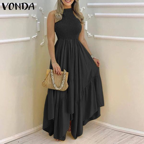 

casual dresses women dress sleeveless backless maxi long 2021 vonda pleated elegant robe plus size bohemian vestidos, Black;gray