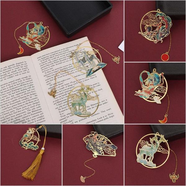

bookmark chinese style pendant tassel dunhuang mural brass stationery retro pagination mark book clip