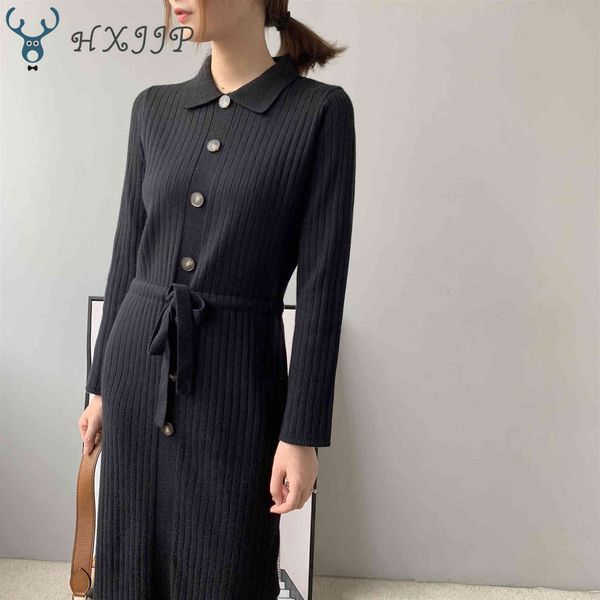 

casual dresses 2021 spring female in vertical nightgown long sleeve knee length turn-down collar lapel knitted, Black;gray