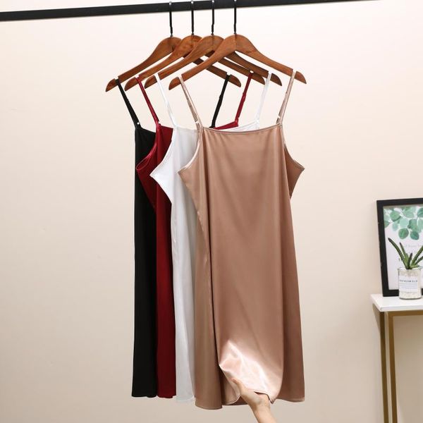 

2021silk dress fashion women's summer spaghetti satin long woman very soft smooth party plus size casual dresses, Black;gray