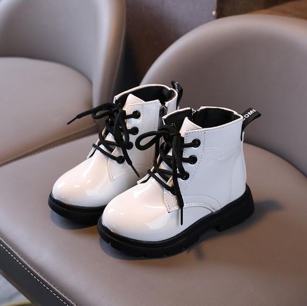 

boots autumn winter girls shoes pu leather boys and kids casual rubber sole zipper children, Black;grey