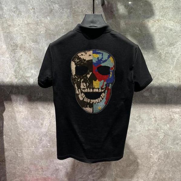 

cotton rhinestones shirt men polo casual short sleeve slim fit korean clothes drop, White;black