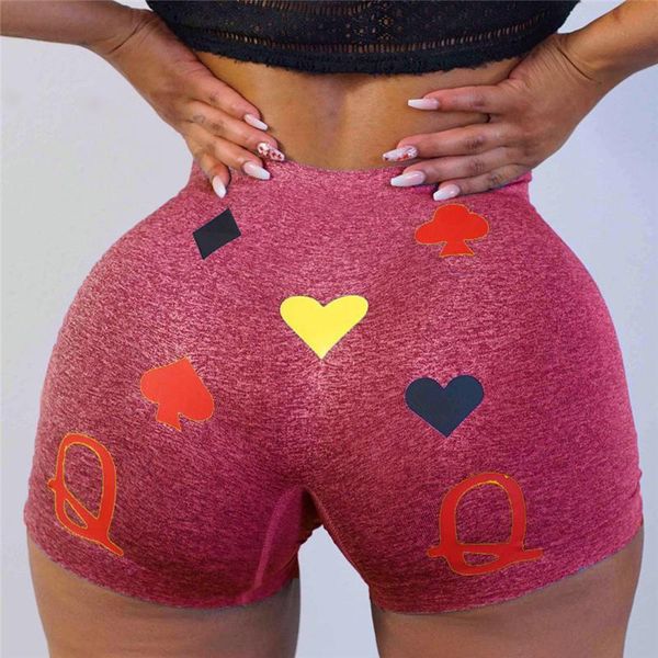 

women high waist summer shorts women's blended contrast binding stretchy playing cards pattern slim, White;black