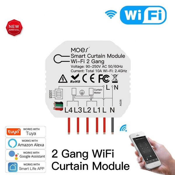 

smart home control tuya wifi 2 gang double curtain blind switch module roller shutter electric motor life app work with alexa google