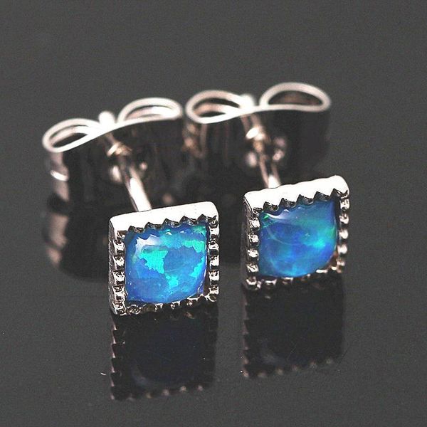 

stud classic female blue white opal earrings charm square small for women vintage silver color love wedding, Golden;silver