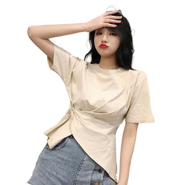 

women's t-shirt 2021 summer net red short sleeve irregular top, White
