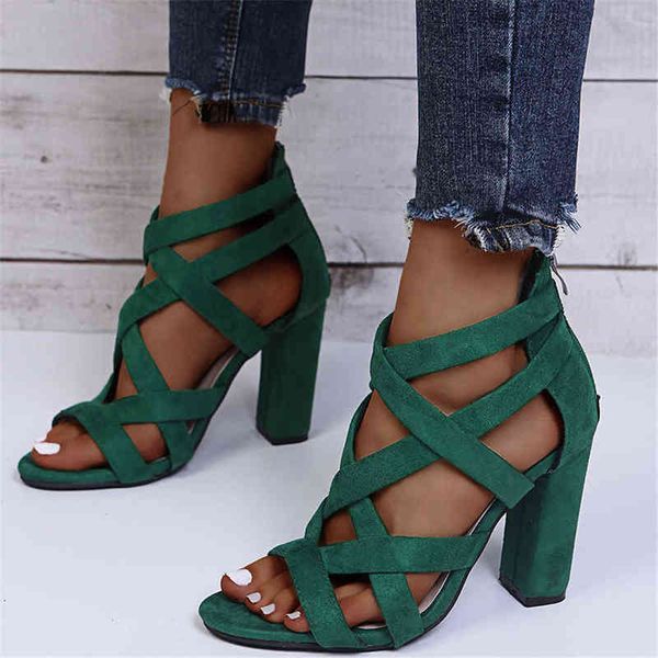 

dress shoes women pumps sandals summer open toe high heels low block heel gladiator zipper thick with wedges mules 220303, Black