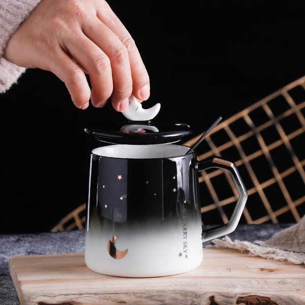 

mugs creative star mug with lid spoon individual trend cramic water cup 400ml nordic coffee milk tea office home drinkware