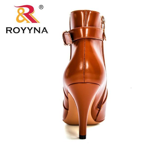 

boots royyna arrival fashion style round toe zip high heels ladies shoes boats mujer western ankle short plush footwear inpx, Black