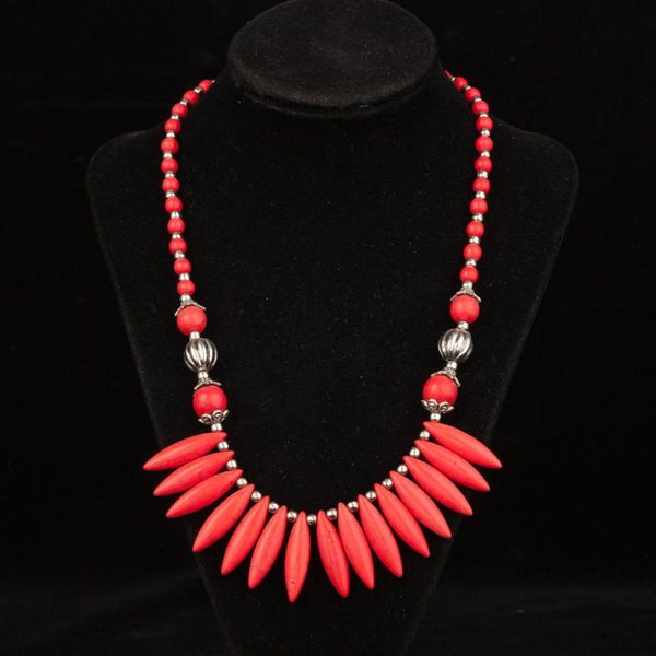 

ethnic red natural stone waterdrop pendant choker necklaces for women female statement bohemian jewelry chokers, Golden;silver