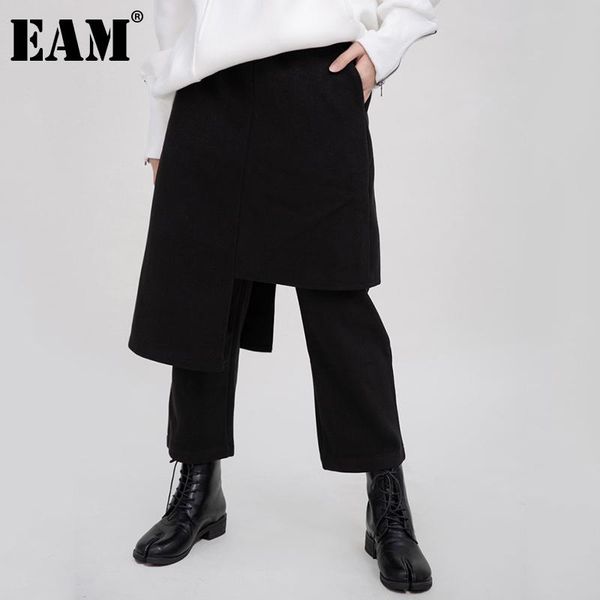 

[eam] irregular black leisure high waist woolen trousers loose fit pants women fashion tide spring autumn 2021 1dd5179 women's & capris, Black;white