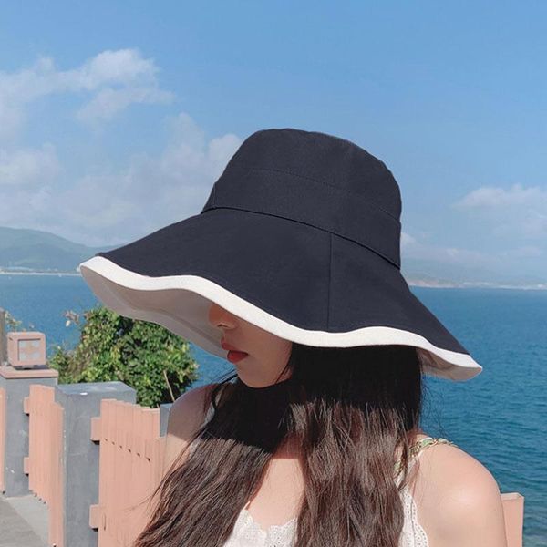 

wide brim hats qinhoki female summer double-sided sunshade with large edge sunscreen, Blue;gray