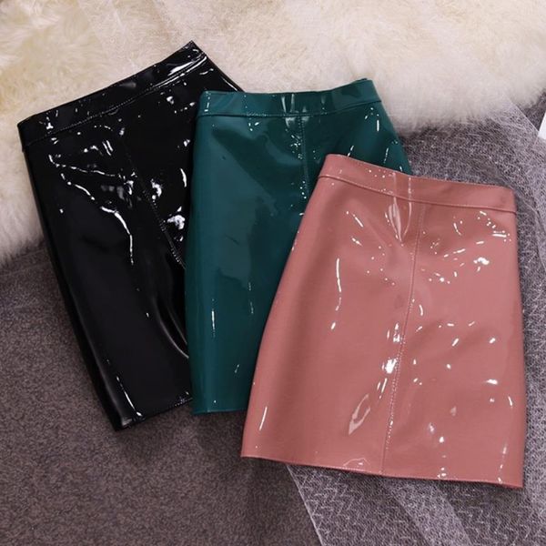 

spring autumn fashion elegant pu womens skirts leather casual high waist mini solid ladies a line, Black